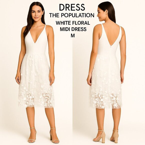 Dress the Population White Floral Midi Dress M NWOT - Picture 1 of 9